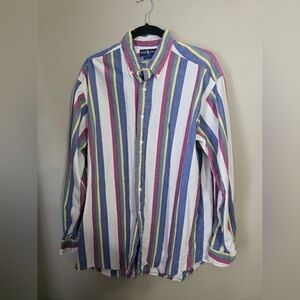 Vtg Ralph Lauren Striped Button Down | Large | Rainbow Multi-Stripe | Oxford L